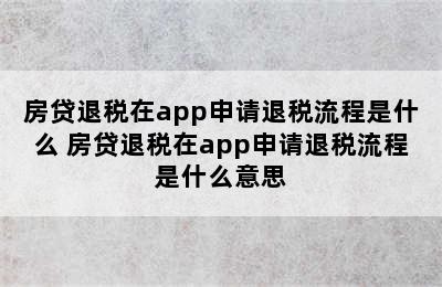 房贷退税在app申请退税流程是什么 房贷退税在app申请退税流程是什么意思